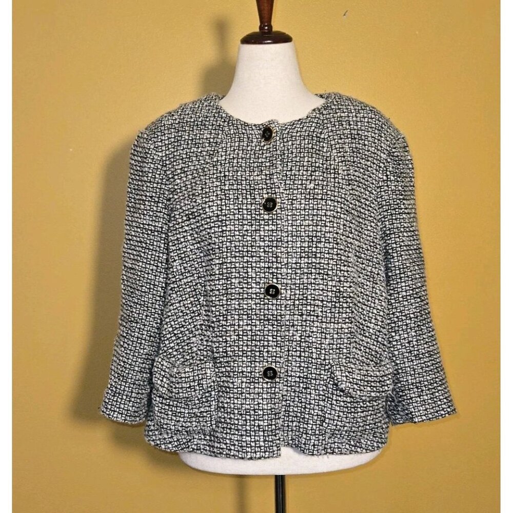 Victor Alfaro Blazer Black Dark Academia Tweed Wool Blend Pockets Womens 24W Go